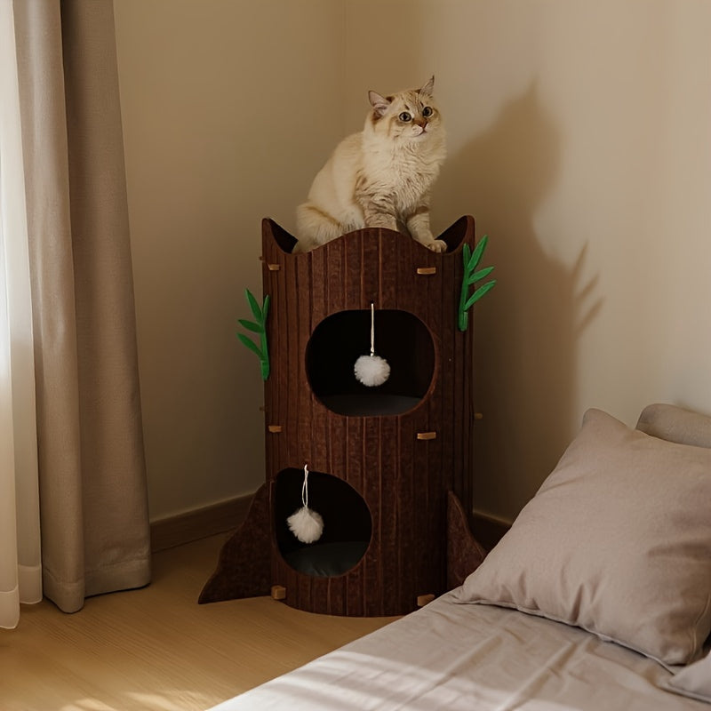 Multi-Tier Cat Tree House • Plush Cushioned Platforms & Enclosed Cozy Cat Bed • Scratching Posts