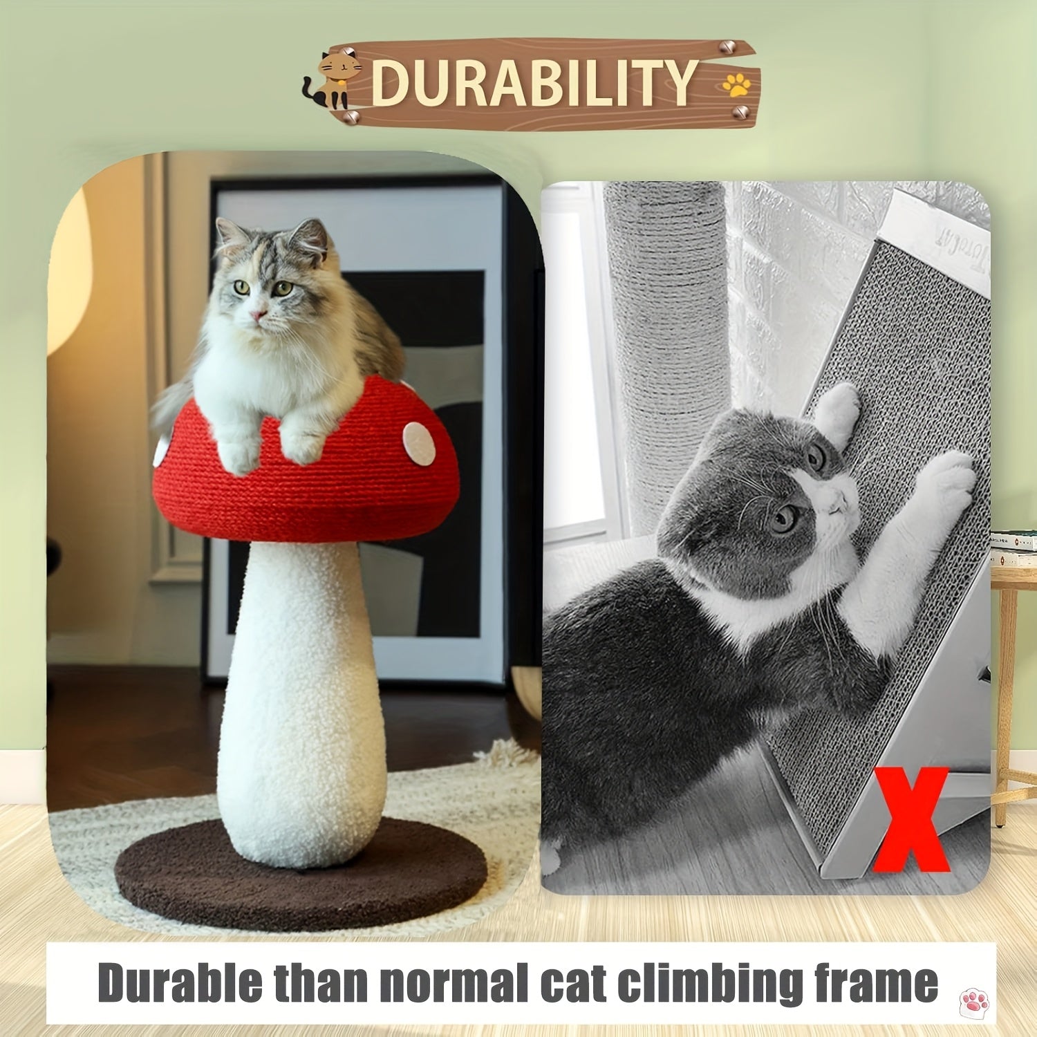 XL Vertical Sisal Mushroom Shape Cat Scratching Station, Cat Scratching Station, Cat Scratching Board