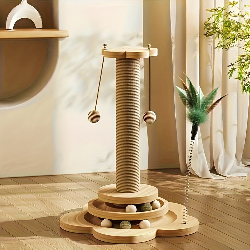 Interactive Cat Tree Tower with Scratching Post, Multi-Tiered Climbing Activity Center with Hanging Ball Track & Hanging
