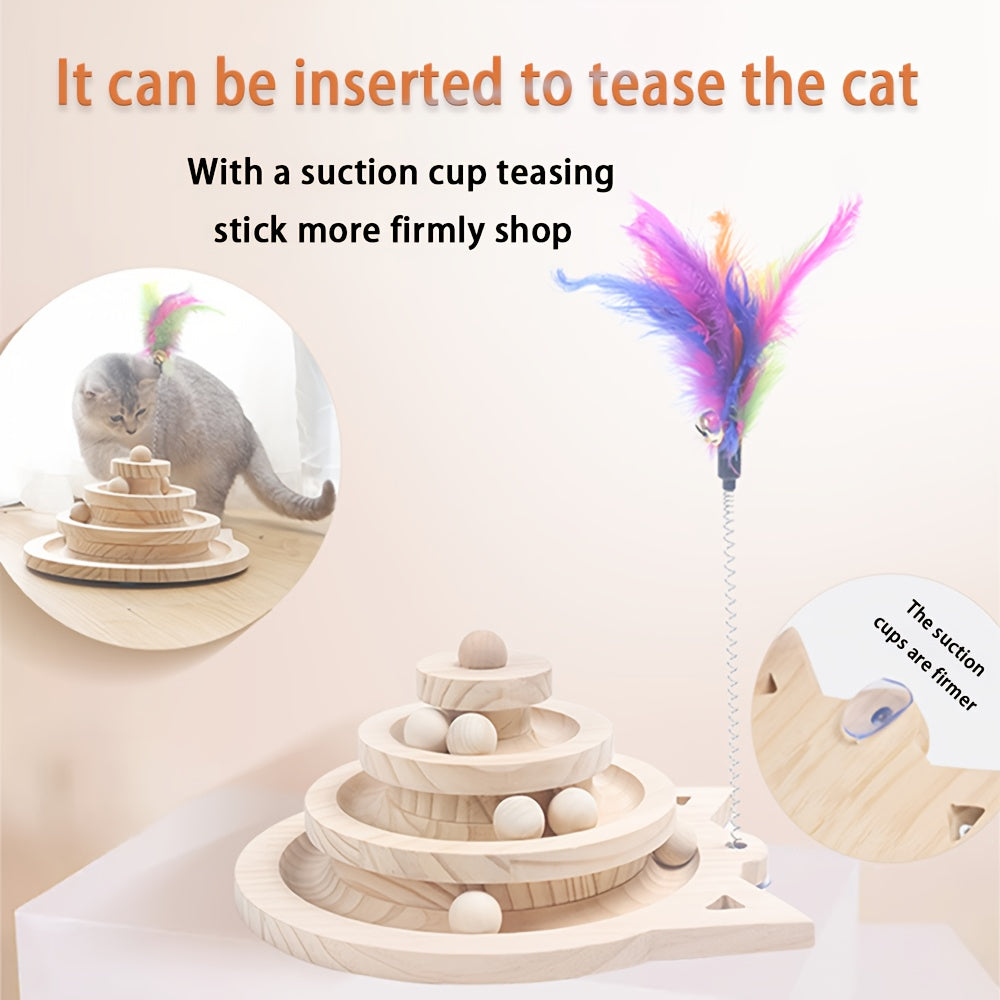 Interactive Cat Ball Track 3 Layer Tower Interactive Cat Ball Track | Natural Bamboo Wood with 9 Detachable Balls