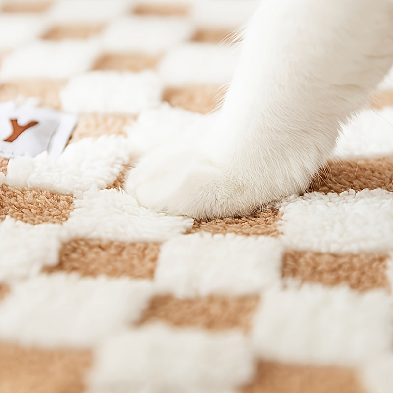 3-in-1 Plush Cat Bed 3-in-1 Plush Cat Tunnel Bed | Durable Polyester, Non-Slip Checkered Base for Small to Medium Cats