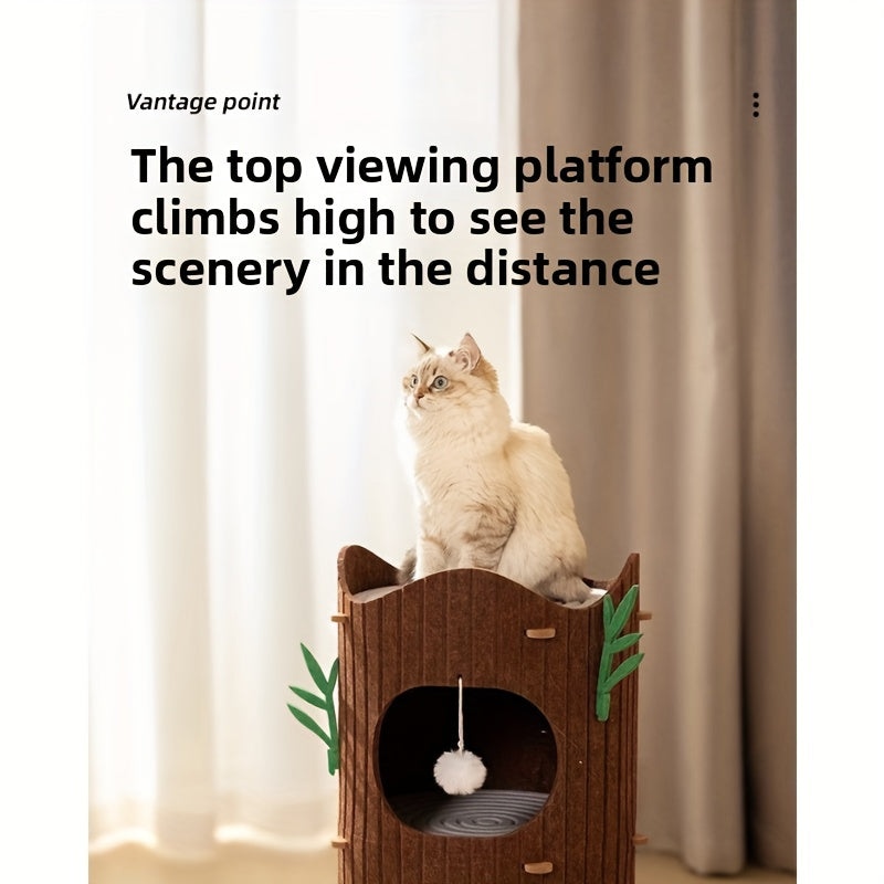 Multi-Tier Cat Tree House • Plush Cushioned Platforms & Enclosed Cozy Cat Bed • Scratching Posts