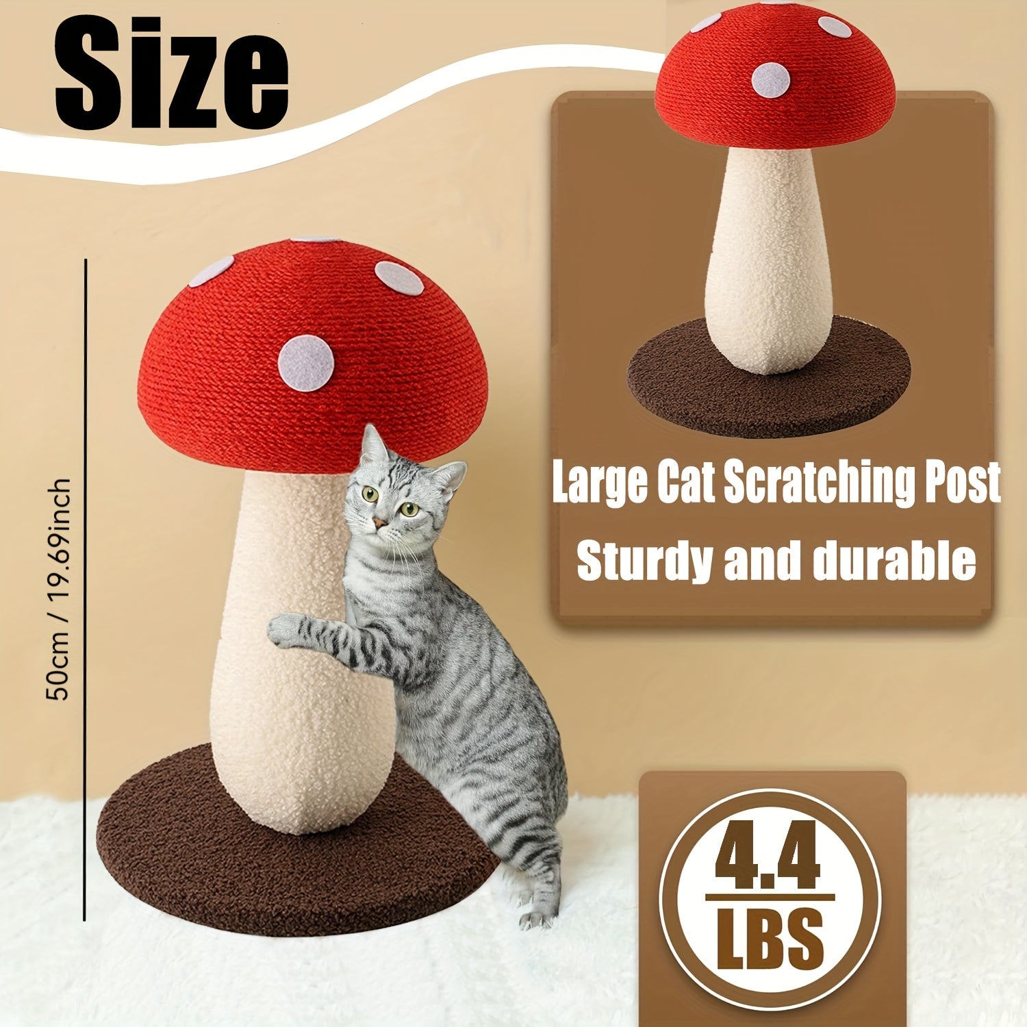 XL Vertical Sisal Mushroom Shape Cat Scratching Station, Cat Scratching Station, Cat Scratching Board