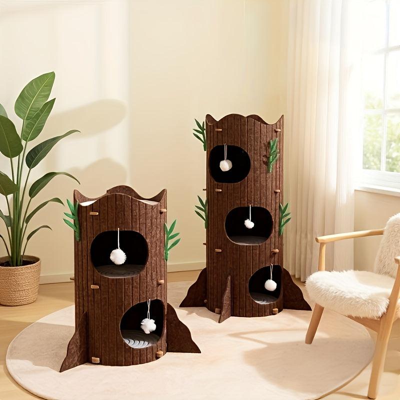 Multi-Tier Cat Tree House • Plush Cushioned Platforms & Enclosed Cozy Cat Bed • Scratching Posts