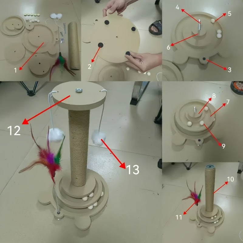 Interactive Cat Tree Tower with Scratching Post, Multi-Tiered Climbing Activity Center with Hanging Ball Track & Hanging
