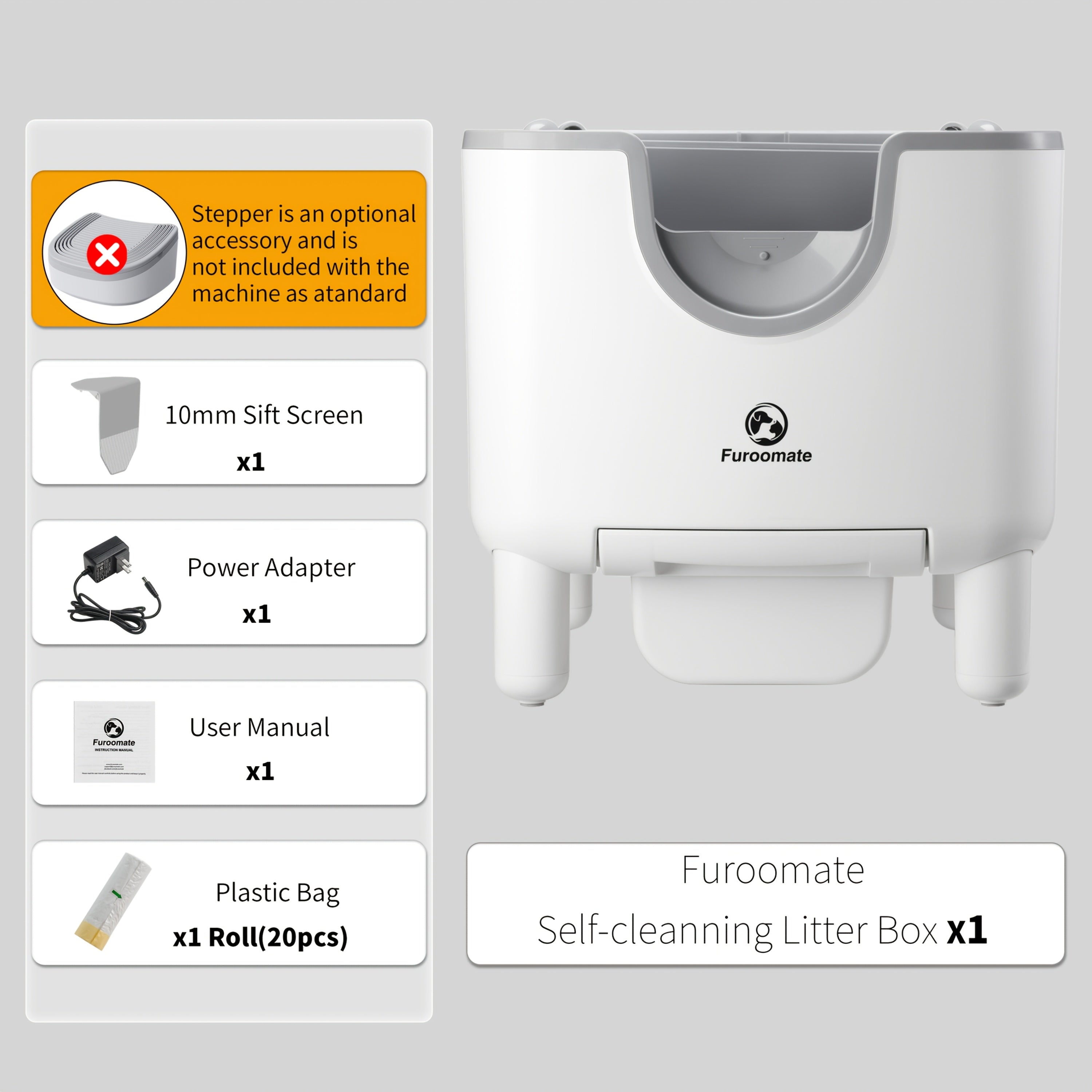 1pc Furoomate Self-Cleaning Litter Box, Open-Top Automatic Cat Litter Box