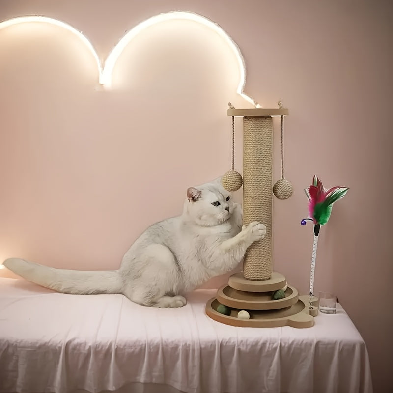 Interactive Cat Tree Tower with Scratching Post, Multi-Tiered Climbing Activity Center with Hanging Ball Track & Hanging