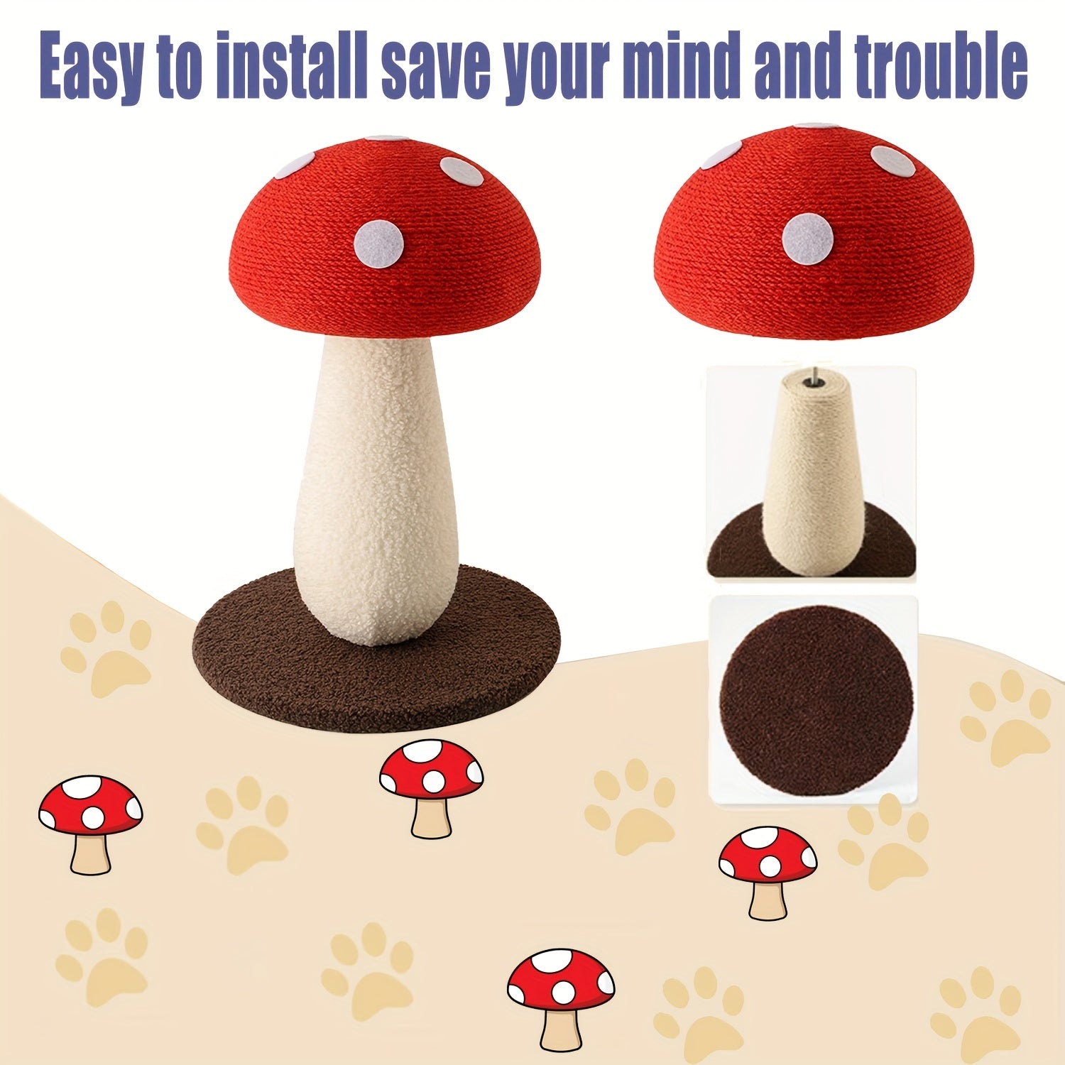 XL Vertical Sisal Mushroom Shape Cat Scratching Station, Cat Scratching Station, Cat Scratching Board